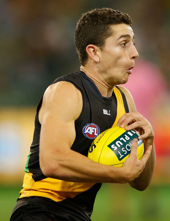 AFL 2016 Rd 06 - Richmond v Port Adelaide MELBOURNE, AUSTRALIA - APRIL 30: Debutant, Jason Castagna of the Tigers in action during the 2016 AFL Round 06 match between the Richmond Tigers and Port Adelaide Power at the Melbourne Cricket Ground, Melbourne on April 30, 2016. (Photo by Michael Willson/AFL Media)